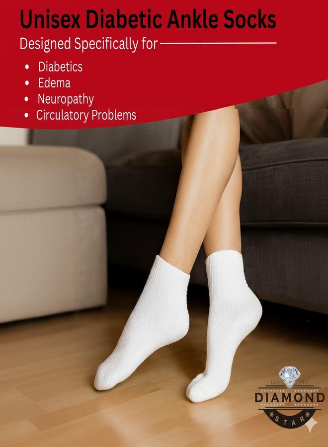 Diamond Star Diabetic Ankle Socks, Non-Binding Circulatory Doctor Approved Cushion Cotton Quarter Socks for Men’s Women’s 13-15 Shoe Size 9-14 (12 Pack White, Big & Tall Men's) - Image 5